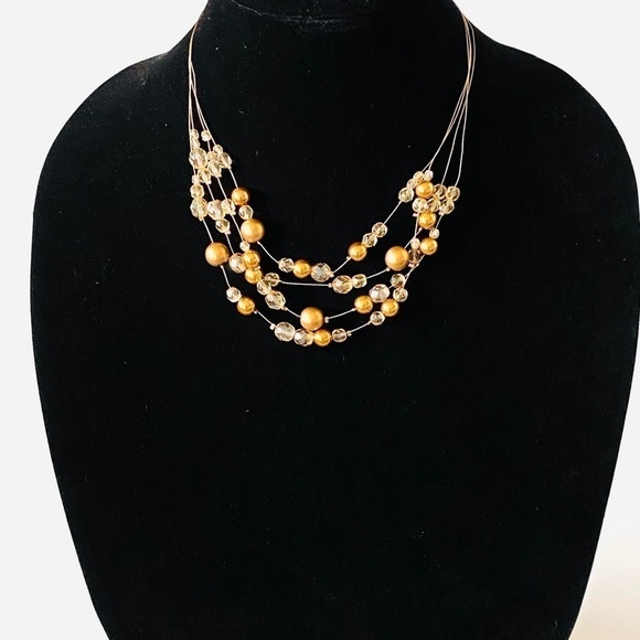 Necklace Faux Pearls Crystals Multiple Strands - Picture 6 of 7